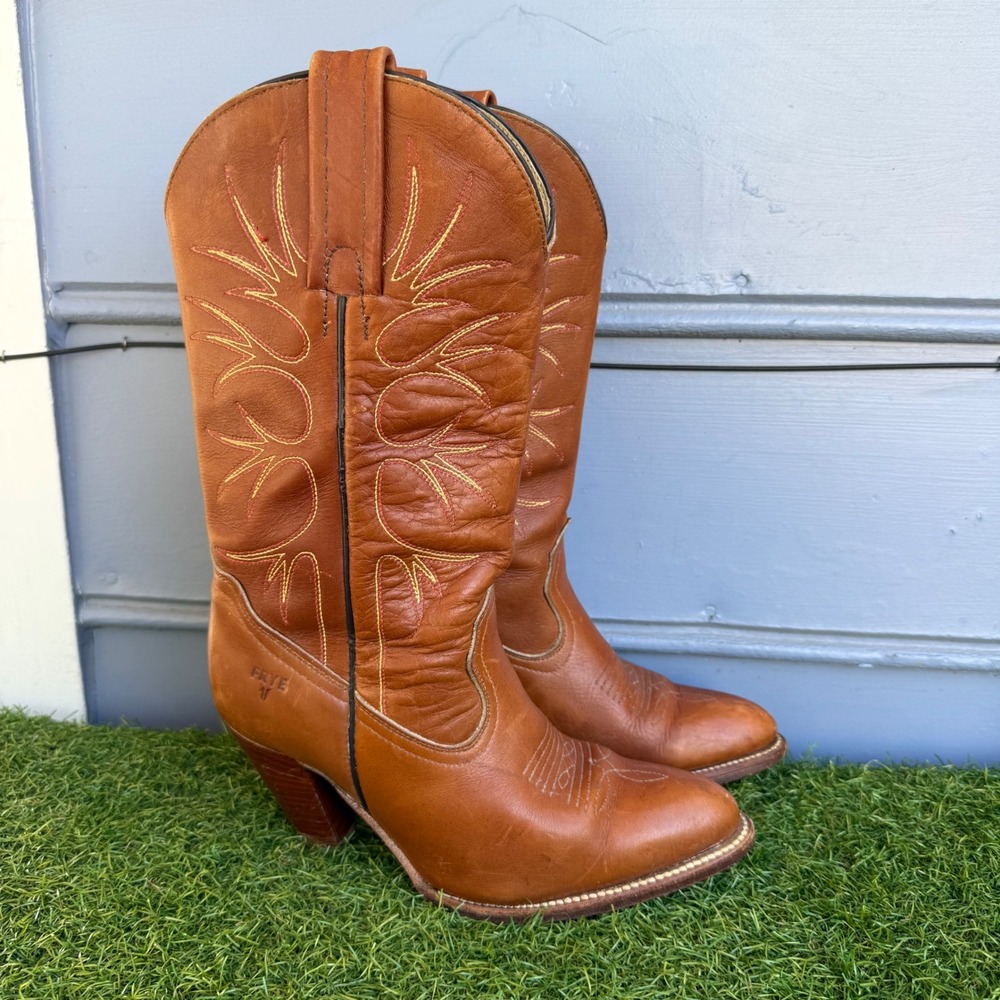 Vintage Frye Cowgirl Boots Brown Leather Western USA Made Womens 7.5 B